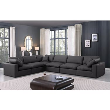 Comfy Vegan Leather 6 Piece Modular Sectional In Black