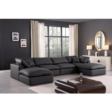 Comfy Vegan Leather 6 Piece Modular Sectional In Black