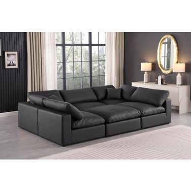 Comfy Vegan Leather 6 Piece Modular Sectional In Black