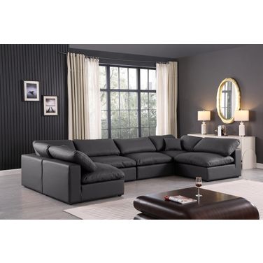 Comfy Vegan Leather 6 Piece Modular Sectional In Black