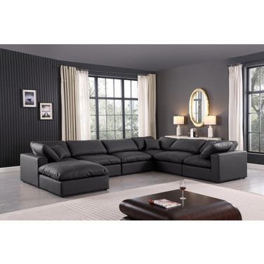 Comfy Vegan Leather 7 Piece Modular Sectional In Black