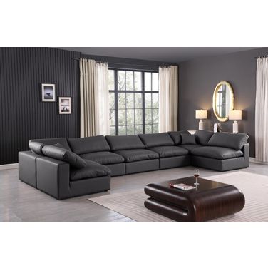 Comfy Vegan Leather 7 Piece Modular Sectional In Black