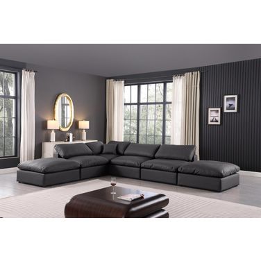 Comfy Vegan Leather 6 Piece Modular Sectional In Black