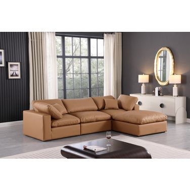Comfy Vegan Leather 4 Piece Modular Sectional In Cognac
