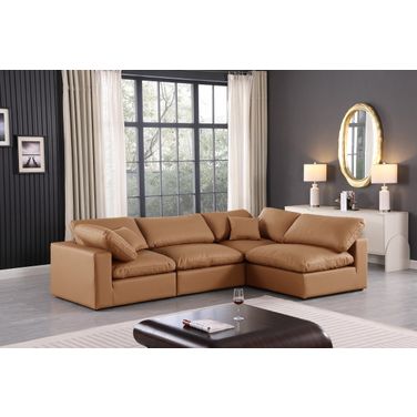 Comfy Vegan Leather 4 Piece Modular Sectional In Cognac