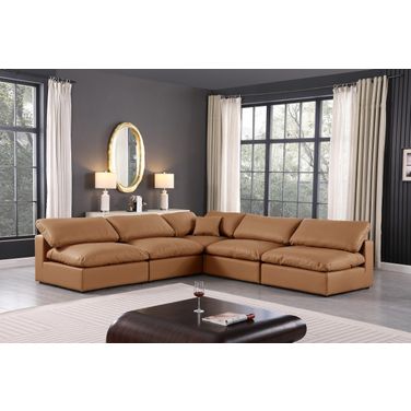 Comfy Vegan Leather 5 Piece Modular Sectional In Cognac
