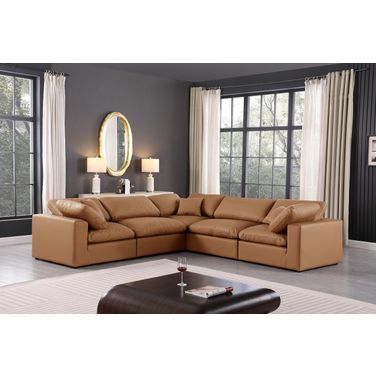 Comfy Vegan Leather 5 Piece Modular Sectional In Cognac