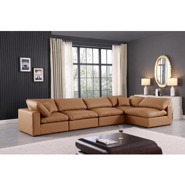 Comfy Vegan Leather 5 Piece Modular Sectional In Cognac