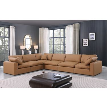 Comfy Vegan Leather 6 Piece Modular Sectional In Cognac