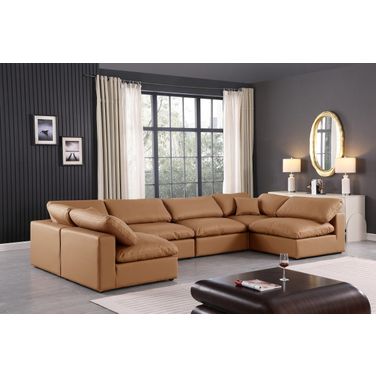 Comfy Vegan Leather 6 Piece Modular Sectional In Cognac