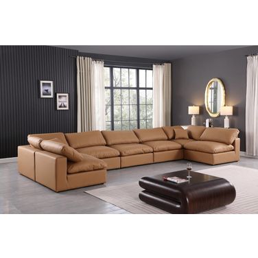 Comfy Vegan Leather 7 Piece Modular Sectional In Cognac