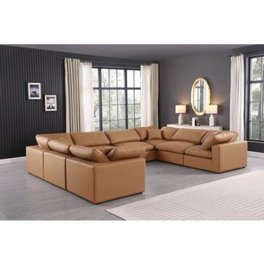 Comfy Vegan Leather 8 Piece Modular Sectional In Cognac and Espresso