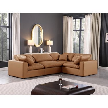 Comfy Vegan Leather 4 Piece Modular Sectional In Cognac