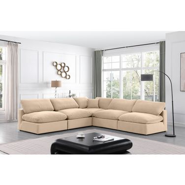 Comfy Velvet 5 Piece Modular Sectional In Beige