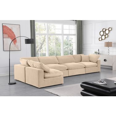 Comfy Velvet 5 Piece Modular Sectional In Beige
