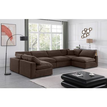 Comfy Velvet 6 Piece Modular Sectional In Brown
