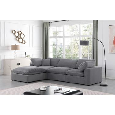 Comfy Velvet 4 Piece Modular Sectional In Grey