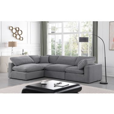 Comfy Velvet 4 Piece Modular Sectional In Grey