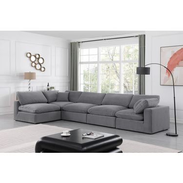 Comfy Velvet 5 Piece Modular Sectional In Grey