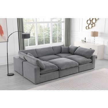 Comfy Velvet 6 Piece Modular Sectional In Grey