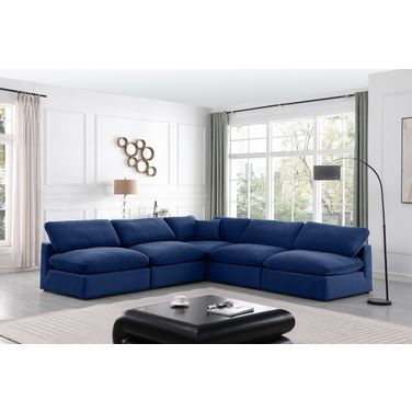 Comfy Velvet 5 Piece Modular Sectional In Navy