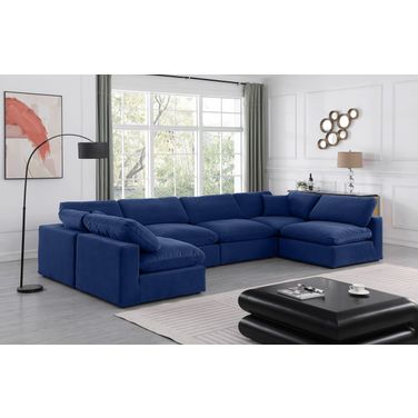 Comfy Velvet 6 Piece Modular Sectional In Navy