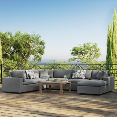 Commix 7-Piece Outdoor Patio Sectional Sofa In Charcoal
