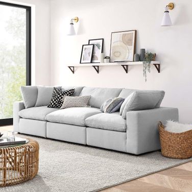 Commix Down Filled Overstuffed 3 Piece Sectional Sofa Set In Light Gray