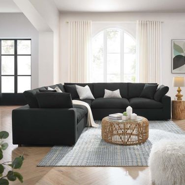 Commix Down Filled Overstuffed 5 Piece 5-Piece Sectional Sofa In Black