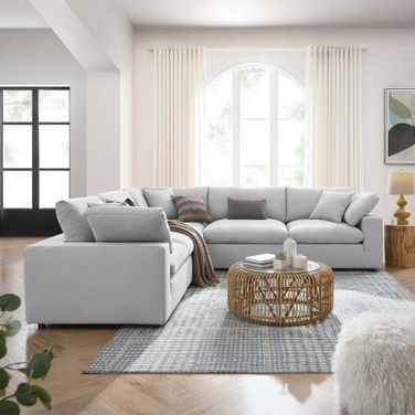 Commix Down Filled Overstuffed 5 Piece Sectional Sofa In Light Gray