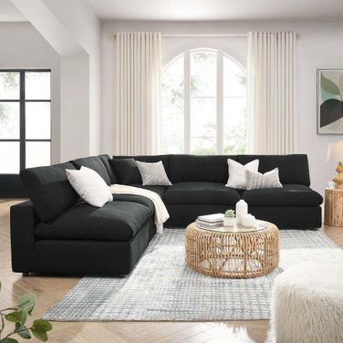 Commix Down Filled Overstuffed 5-Piece Armless Sectional Sofa In Black
