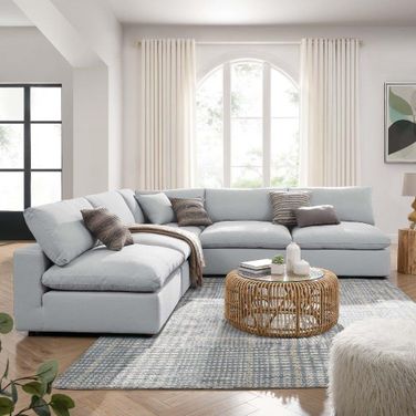 Commix Down Filled Overstuffed 5-Piece Armless Sectional Sofa In Light Gray