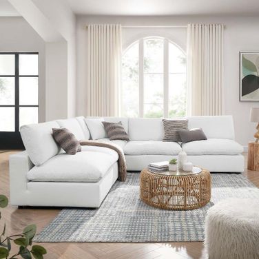 Commix Down Filled Overstuffed 5-Piece Armless Sectional Sofa In White