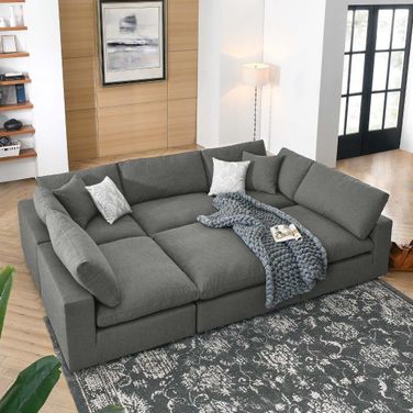 Commix Down Filled Overstuffed 6-Piece Sectional Sofa In Gray