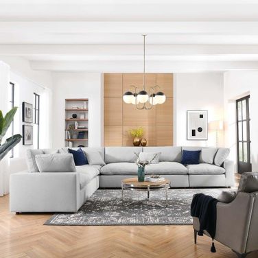 Commix Down Filled Overstuffed 6 Piece Sectional Sofa Set In Light Gray