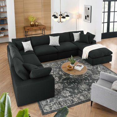 Commix Down Filled Overstuffed 7-Piece Sectional Sofa In Black