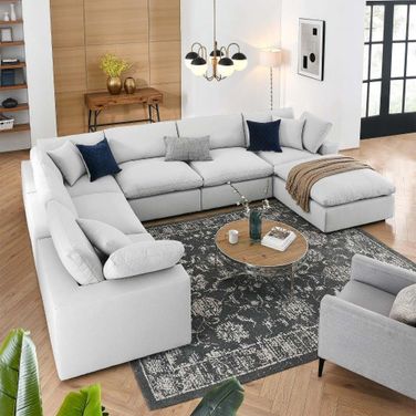Commix Down Filled Overstuffed 7-Piece Sectional Sofa In Light Gray