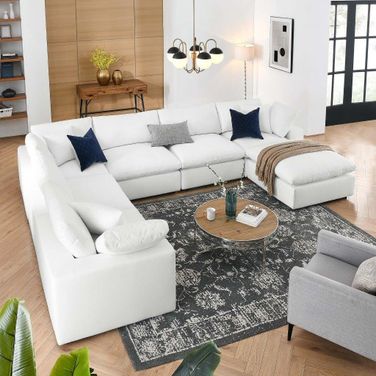 Commix Down Filled Overstuffed 7-Piece Sectional Sofa In White