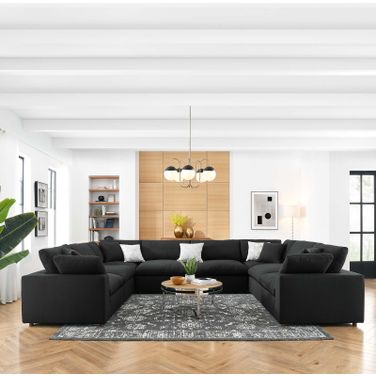 Commix Down Filled Overstuffed 8-Piece Sectional Sofa In Black