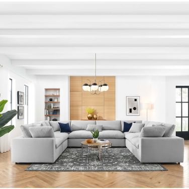 Commix Down Filled Overstuffed 8-Piece Sectional Sofa In Light Gray