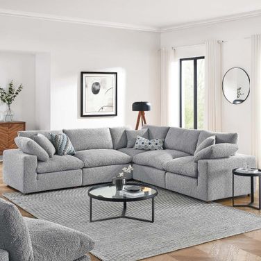 Commix Down Filled Overstuffed Boucle 5 Piece Sectional Sofa In Light Gray