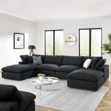 Commix Down Filled Overstuffed Boucle 6 Piece Sectional Sofa In Black