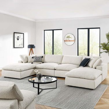 Commix Down Filled Overstuffed Boucle 6 Piece Sectional Sofa In Ivory