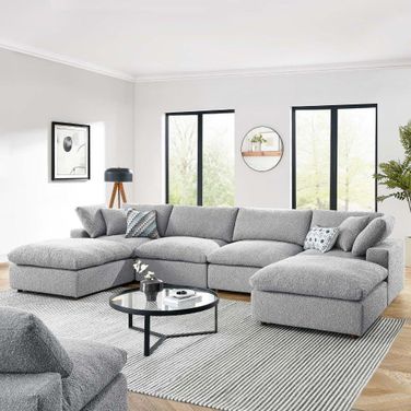 Commix Down Filled Overstuffed Boucle 6 Piece Sectional Sofa In Light Gray
