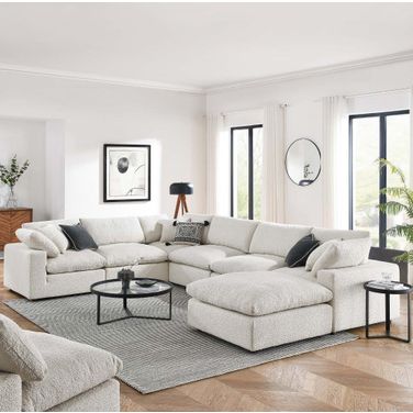 Commix Down Filled Overstuffed Boucle 7 Piece Sectional Sofa In Ivory