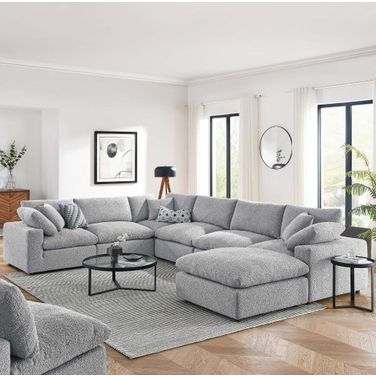 Commix Down Filled Overstuffed Boucle 7 Piece Sectional Sofa In Light Gray