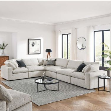 Commix Down Filled Overstuffed Boucle Fabric 6 Piece Sectional Sofa In Ivory EEI-6369-IVO