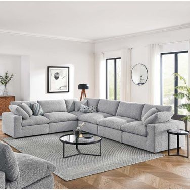 Commix Down Filled Overstuffed Boucle Fabric 6 Piece Sectional Sofa In Light Gray EEI-6369-LGR