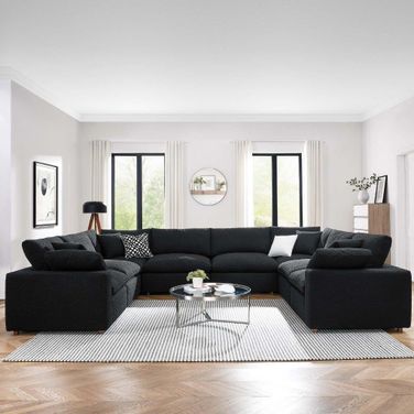 Commix Down Filled Overstuffed Boucle Fabric 8 Piece Sectional Sofa In Black