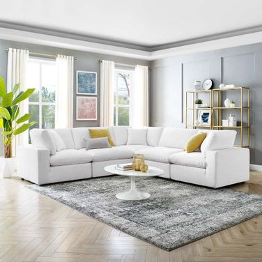 Commix Down Filled Overstuffed Performance Velvet 5-Piece Sectional Sofa EEI-4823-WHI